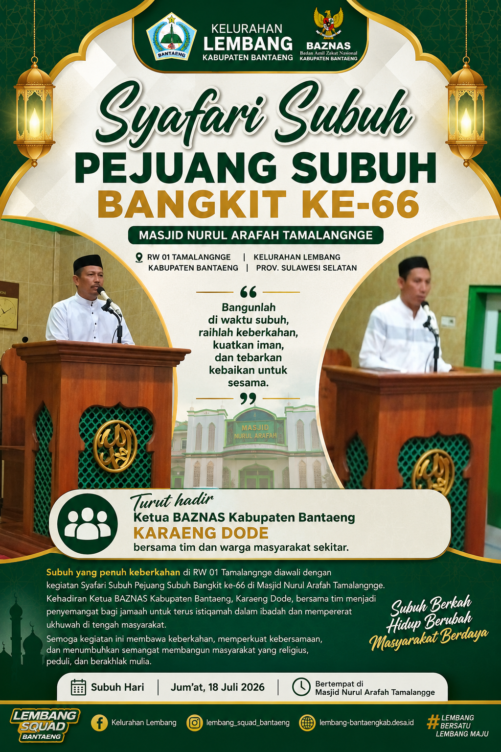Syafari Subuh Pejuang Subuh Bangkit ke-66: Menyatukan Hati, Menguatkan Ukhuwah di Masjid Nurul Arafah Tamalangnge